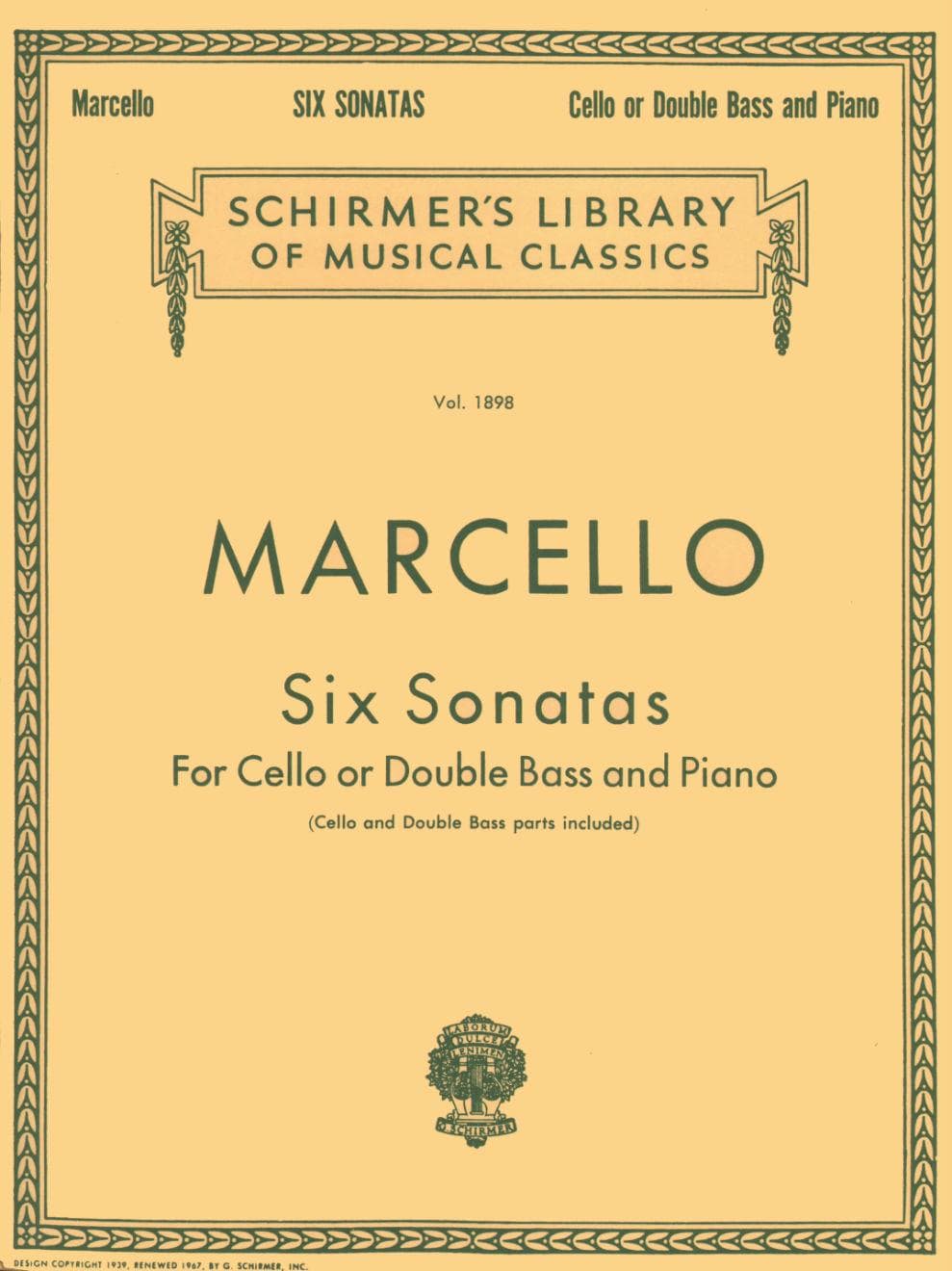 Marcello, Benedetto - Six Sonatas - Cello (or Bass) and Piano - edited by Analee Bacon and Lucas Drew - G Schirmer Edition