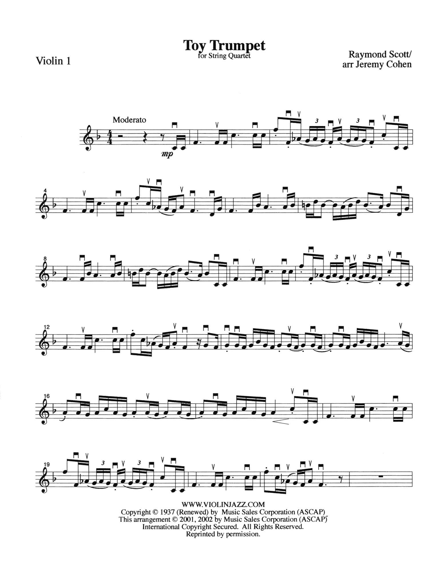 Scott, Raymond - Toy Trumpet - Raymond Scott Collection - for String Quartet - arranged by Jeremy Cohen - Violinjazz Editions