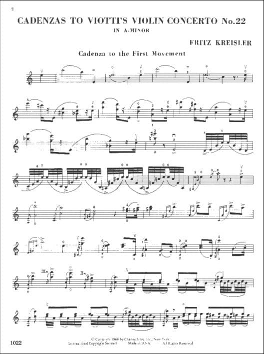 Kreisler, Fritz - Cadenzas to the Viotti Violin Concerto No. 22 in A minor - Carl Fischer Edition