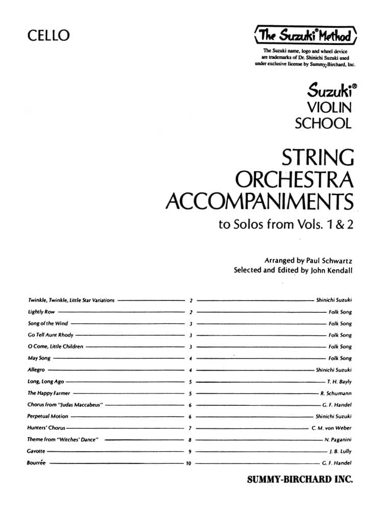 String Orchestra Accompaniments to Solos from Suzuki Violin School, Volumes 1 and 2 - Cello