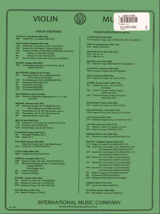 Orchestral Excerpts & Violin Music for Music Education