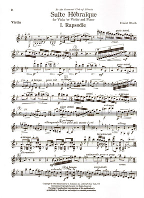 Bloch, Ernest - Suite Hebraique - Viola (or Violin) and Piano - G Schirmer Edition