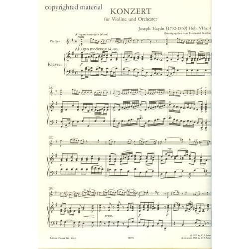 Haydn, Franz Joseph - Concerto No 2 in G Major, Hob VIIa:4 - Violin and Piano - Book/CD set - Edition Peters