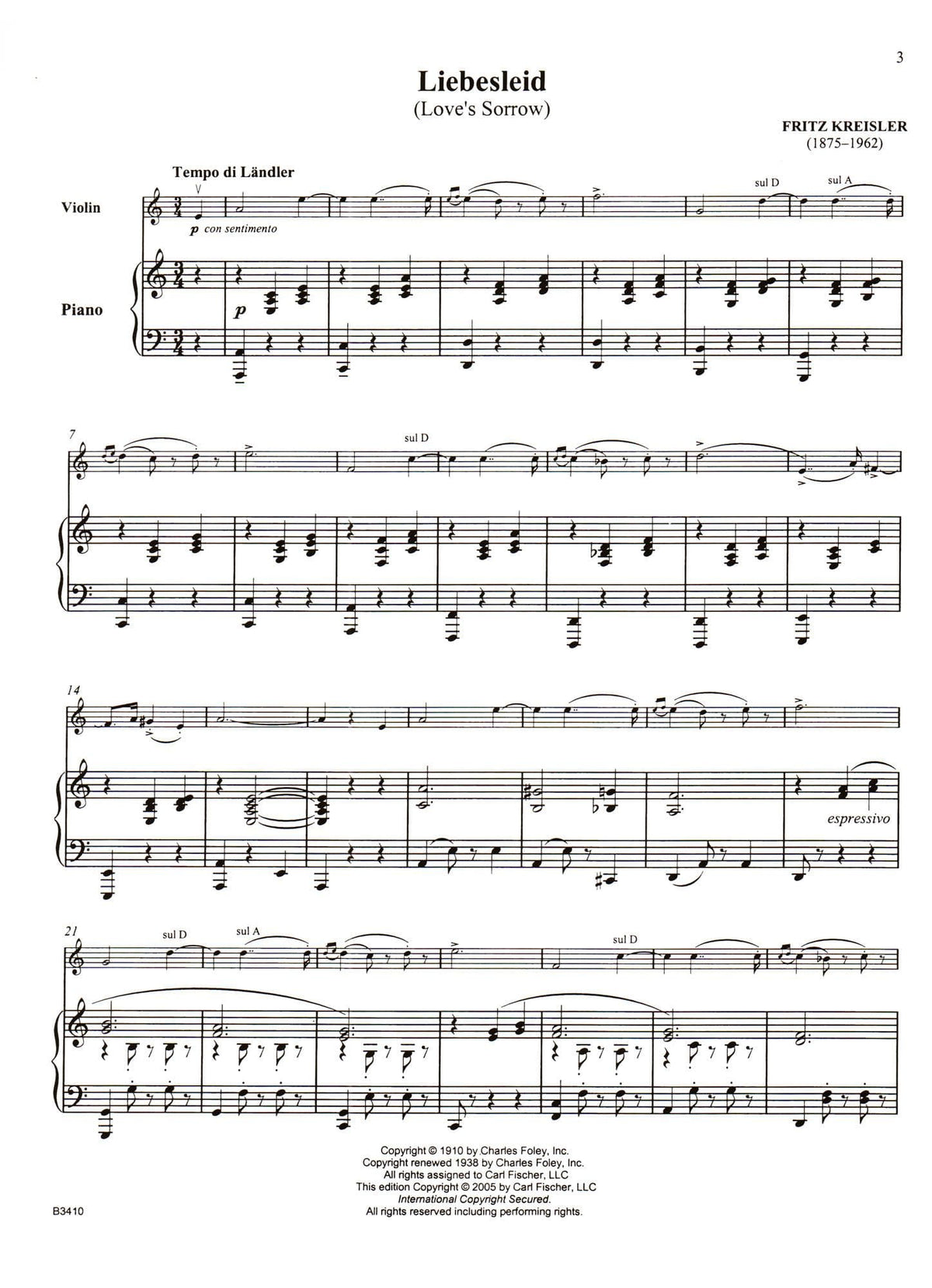 Kreisler, Fritz - Liebesleid - for Violin and Piano - includes Online Audio - Carl Fischer Edition