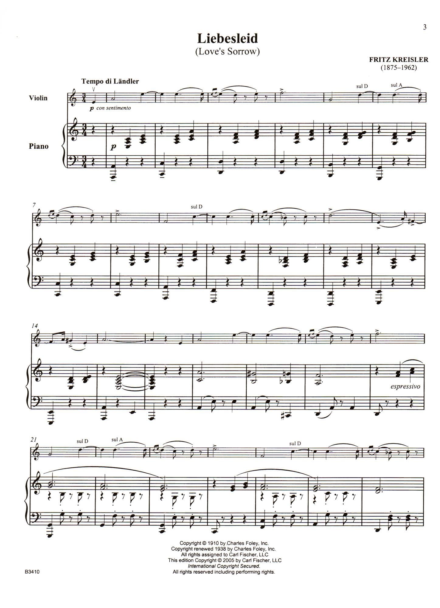 Kreisler, Fritz - Liebesleid - for Violin and Piano - includes Online Audio - Carl Fischer Edition