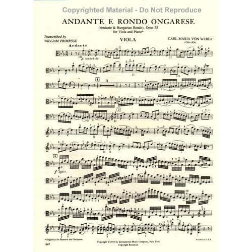 Weber - Andante and Rondo Ongarese Op 35 For Viola and Piano Edited by Primrose Published by International Music Company