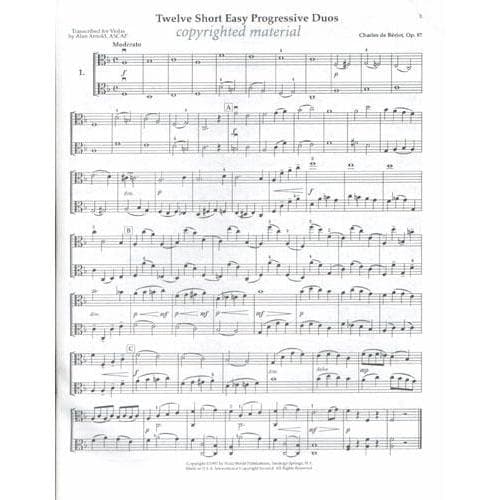 Beriot, Charles De - 12 Short Easy Progressive Duos Op 87 for Two Violas - Viola World Publication