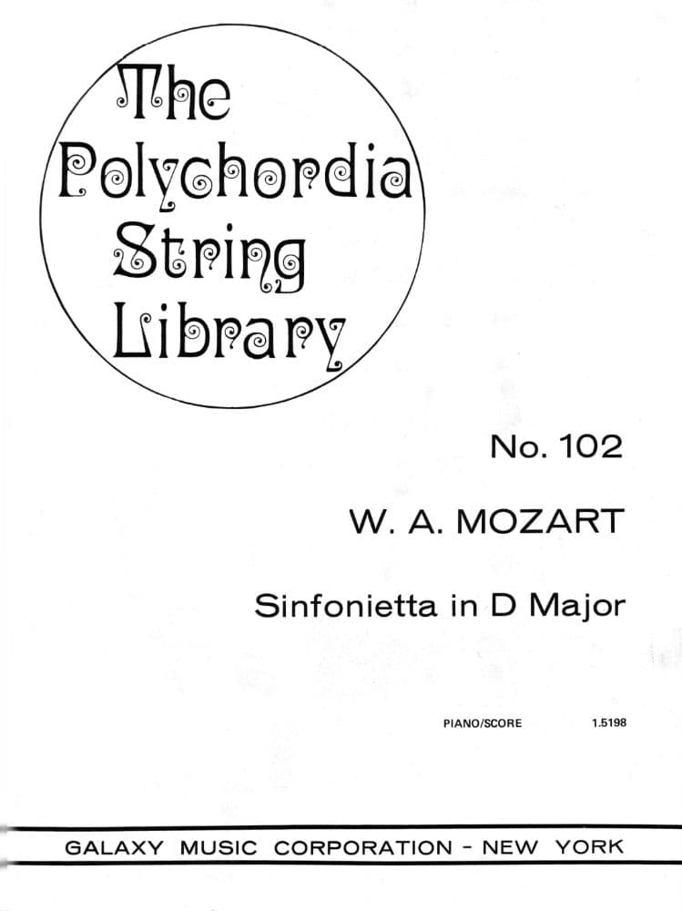 Mozart, WA - Sinfonietta in D Major for String Orchestra - Piano Score ONLY - EC Schirmer Publishing