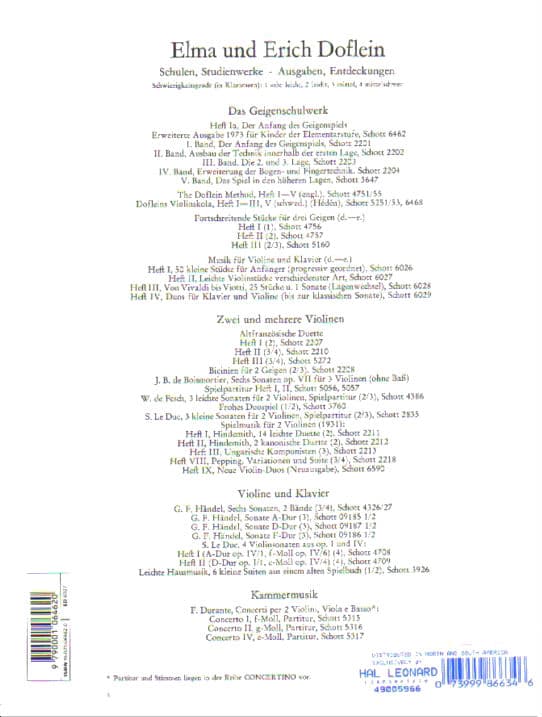 Music for Violin and Piano: 50 Small Pieces for Beginners, Volume 2 - edited by Erich and Elma Doflein - Schott Edition