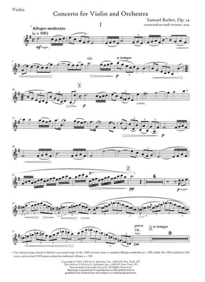 Barber, Samuel - Concerto Op 14 for Violin and Piano Revised - Schirmer Edition