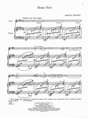 Debussy, Claude - Beau Soir for Violin and Piano - arranged by Jascha Heifetz - Fischer Edition