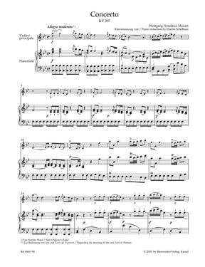 Mozart, WA - Concerto No 1 in B-flat Major, K 207 - Violin and Piano - edited by Christoph Hellmut Mahling - Bärenreiter Verlag URTEXT