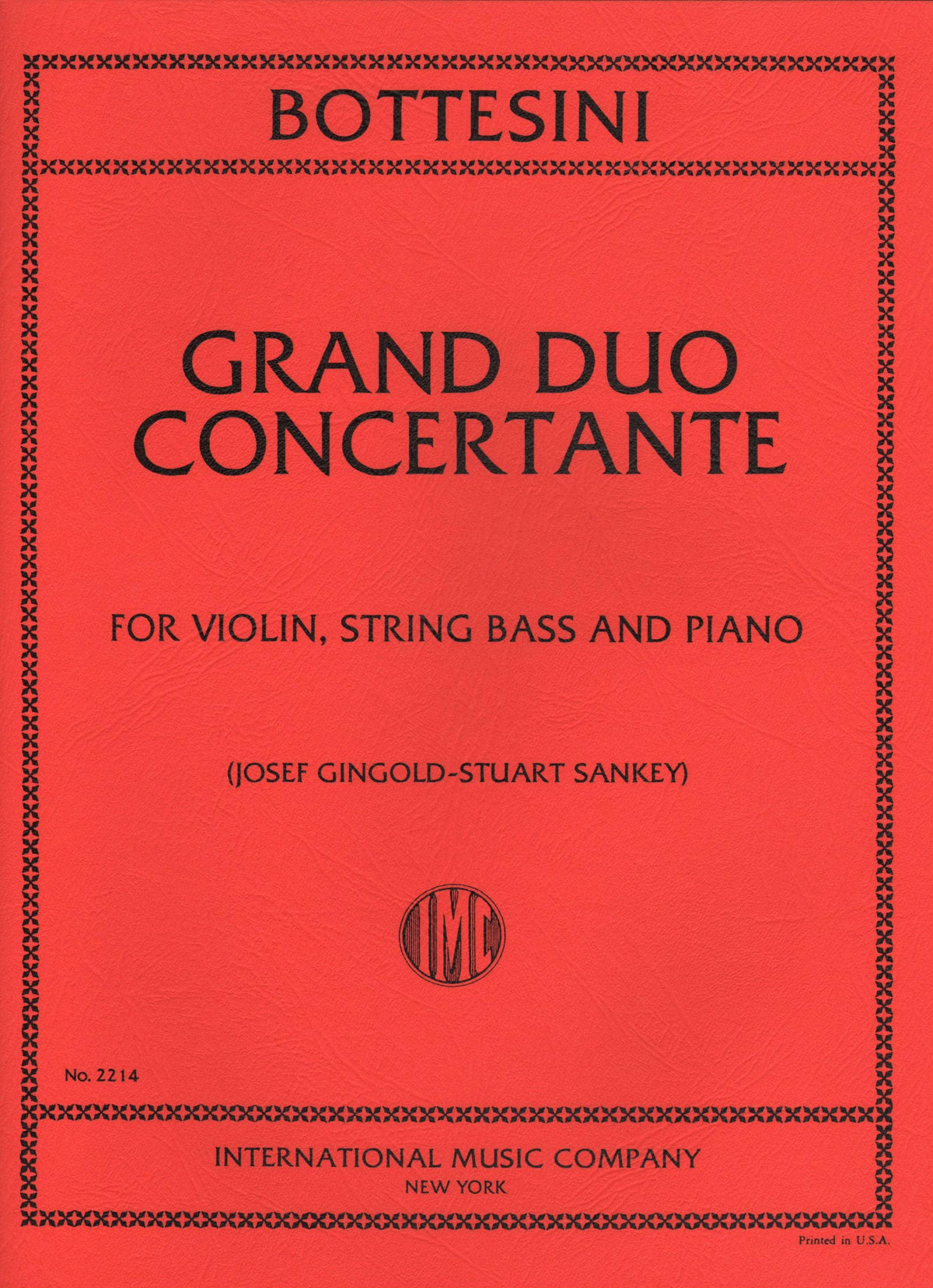 Bottesini, Giovanni - Grand Duo Concertant for Violin, Double Bass and Piano - Arranged by Gingold-Sankey - International Edition