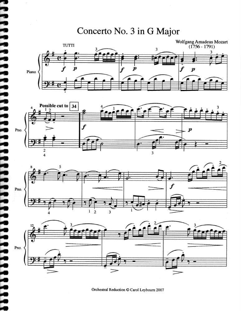 Mozart, WA - Violin Concerto No 3 in G Major, K 216 - PIANO ACCOMPANIMENT ONLY - arranged by Carol Leybourn - Frustrated Accompanist Edition