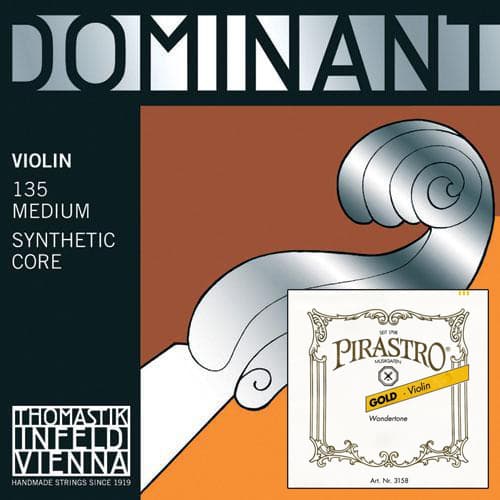 Dominant Custom Violin String Set with Loop-End Gold Label E - 4/4 size - Medium Gauge
