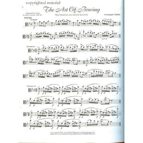 Tartini, Giuseppe - The Art of Bowing For Viola Published by Viola World