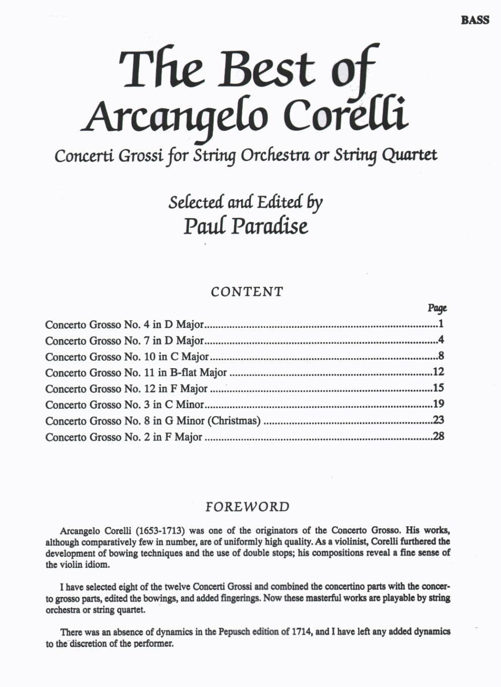 Corelli Bass in Paradise Best Baroque Strings