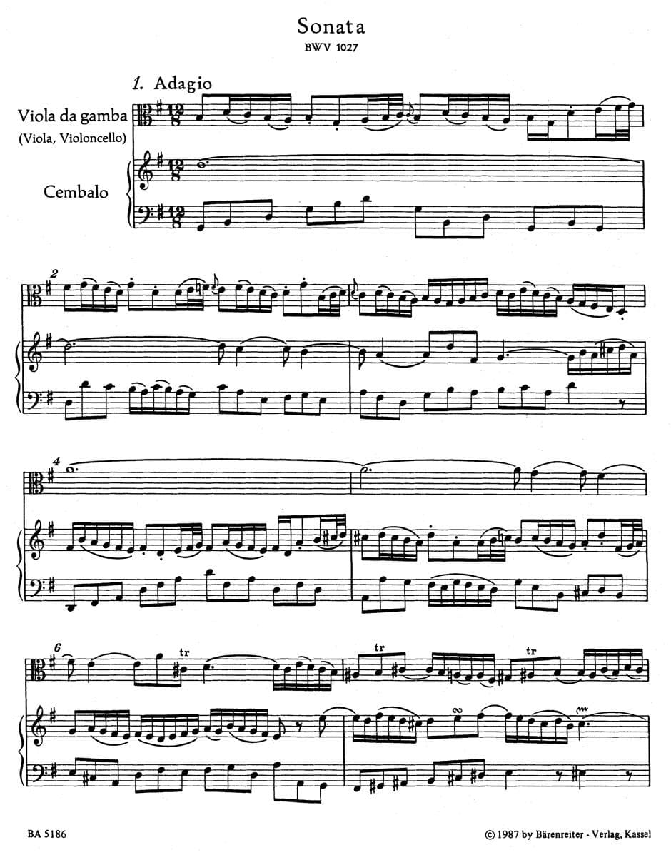 Bach, JS - 3 Viola da Gamba Sonatas BWV 1027 1029 for Viola and Piano - Arranged by Eppstein - Barenreiter Verlag URTEXT Edition