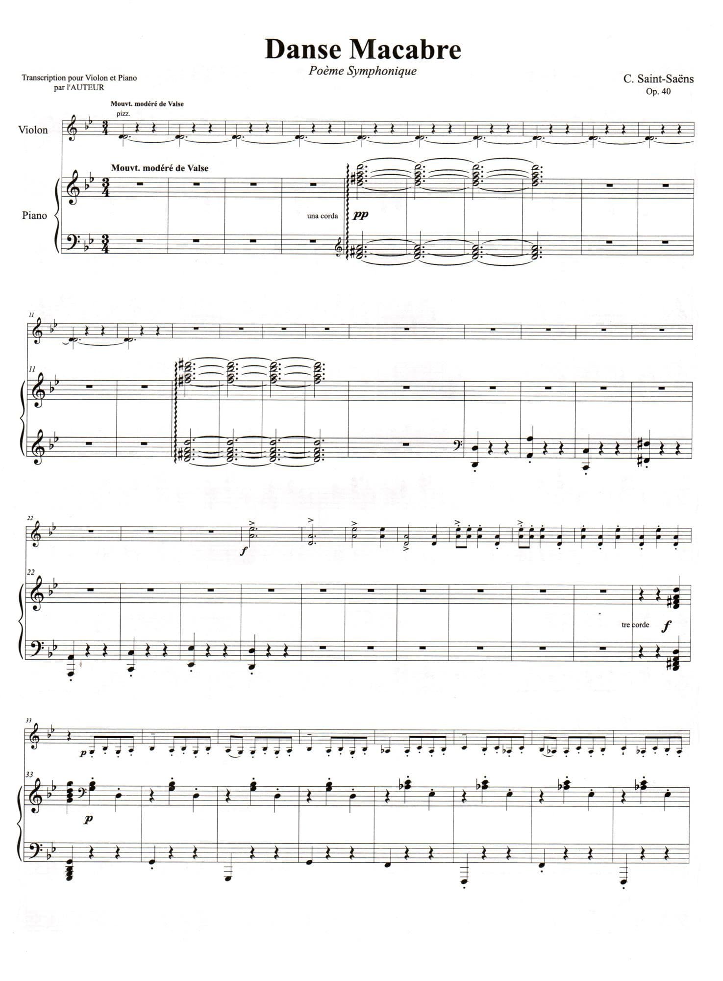 Saint-Saens, Camille - Danse Macabre, Op 40 - Violin and Piano - Kalmus Edition