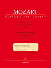 Mozart, WA - Concerto No 4 in D Major, K 218 - Violin and Piano - edited by Mahling et al - cadenzas by Joachim et al - Bärenreiter Verlag URTEXT
