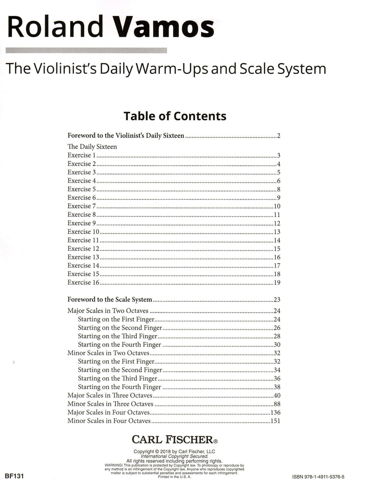 Vamos, Roland - The Violinist's Daily Warm Ups and Scale System - Carl Fischer