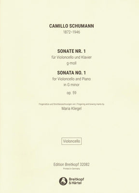 Schumann, Camillo - Sonata No. 1 in G minor, Op. 59 - for Cello and Piano - Breitkopf & Hartel URTEXT