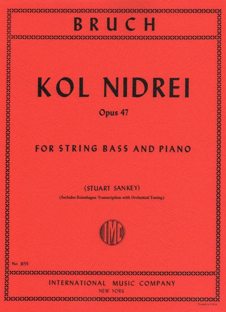 Bruch, Max - Kol Nidre Op 47 for Double Bass and Piano - Arranged by Sankey/Reinshagen - International Edition