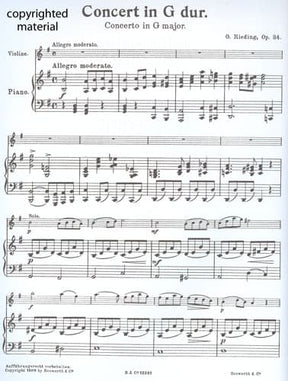 Rieding, Oskar - Violin Concerto in G Major, Op 34 - Violin and Piano - Bosworth