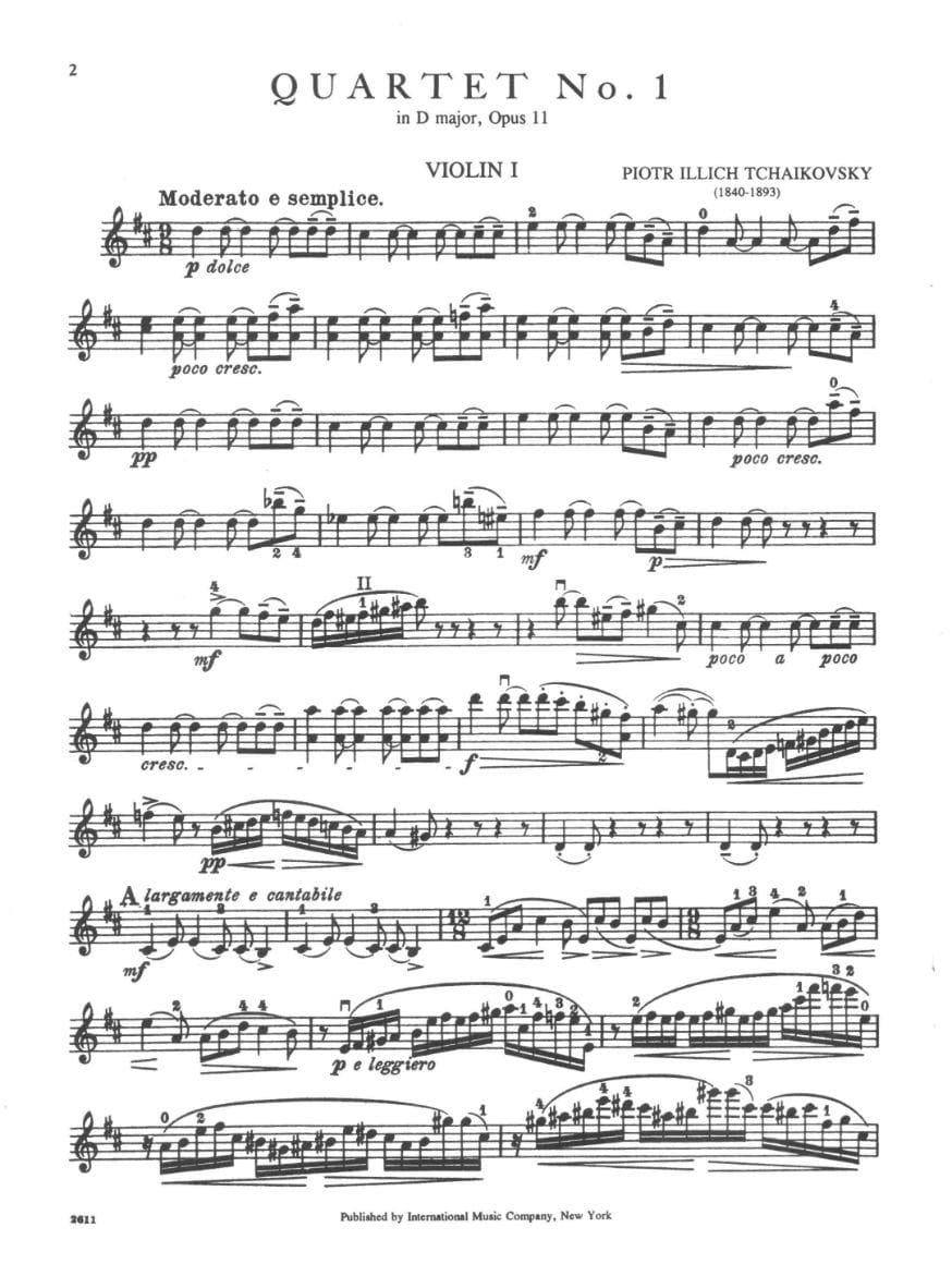 Tchaikovsky, Pyotr Ilyich - Quartet No 1 in D Major Op 11 Published by International Music Company