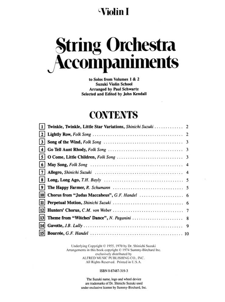 String Orchestra Accompaniments to Solos from Suzuki Violin School, Volumes 1 and 2 - Violin 1