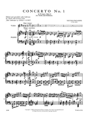 Paganini, Niccolo - Concerto No 1 in D Major, Op 6 - for Violin and Piano - edited by Zino Francescatti - International Music Company