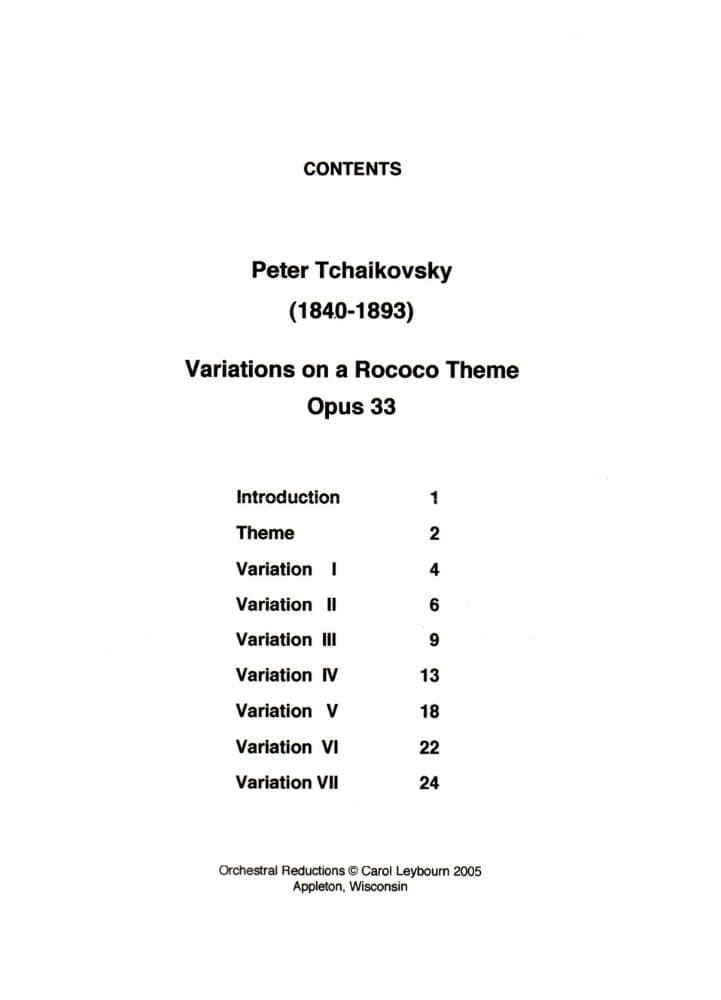 Tchaikovsky, Pyotr Ilyich - Rococo Variations for Cello, Op 33 - PIANO ACCOMPANIMENT ONLY - arranged by Carol Leybourn - Frustrated Accompanist Edition