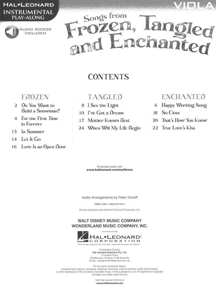 Songs from Frozen, Tangled, and Enchanted - for Viola - Hal Leonard