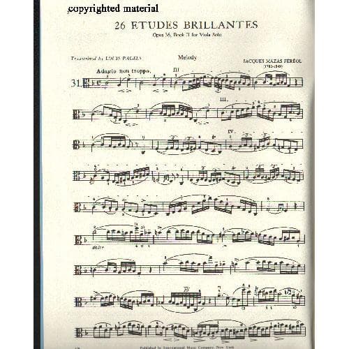 Mazas, Jacques Féréol - Etudes Brillantes, Op 36, Book 2 - Viola solo - edited by Louis Pagels - International Music Co