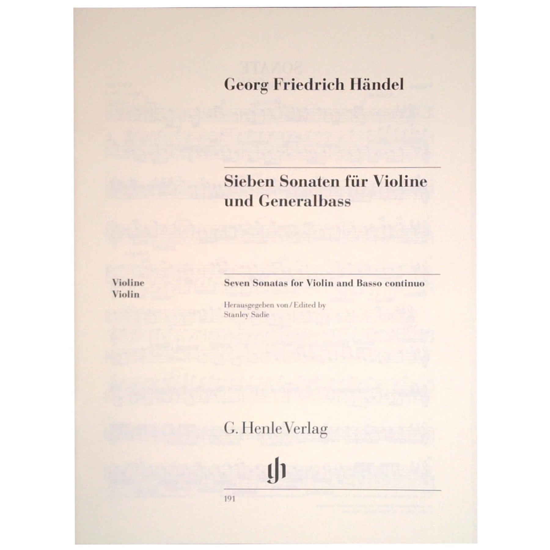 Handel, George Frideric - Seven Sonatas for Violin and Basso Continuo - Violin and Piano - edited by Stanley Sadie and Karl Röhrig - G Henle Verlag URTEXT