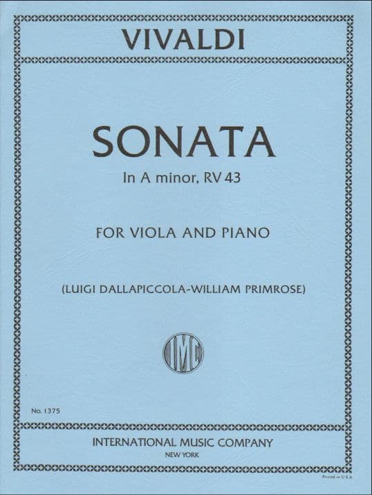 Vivaldi, Antonio - Sonata No 3 in a minor, RV 43 - for Viola - edited by William Primrose - International Music Company