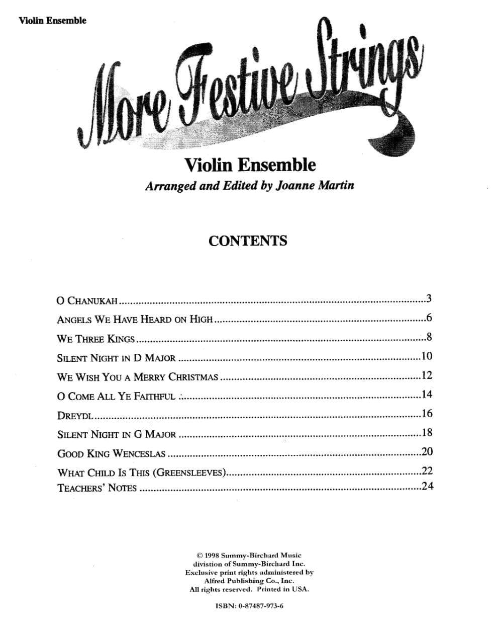 Martin, Joanne - More Festive Strings for Violin Ensemble - Four Violins - Alfred Music Publishing