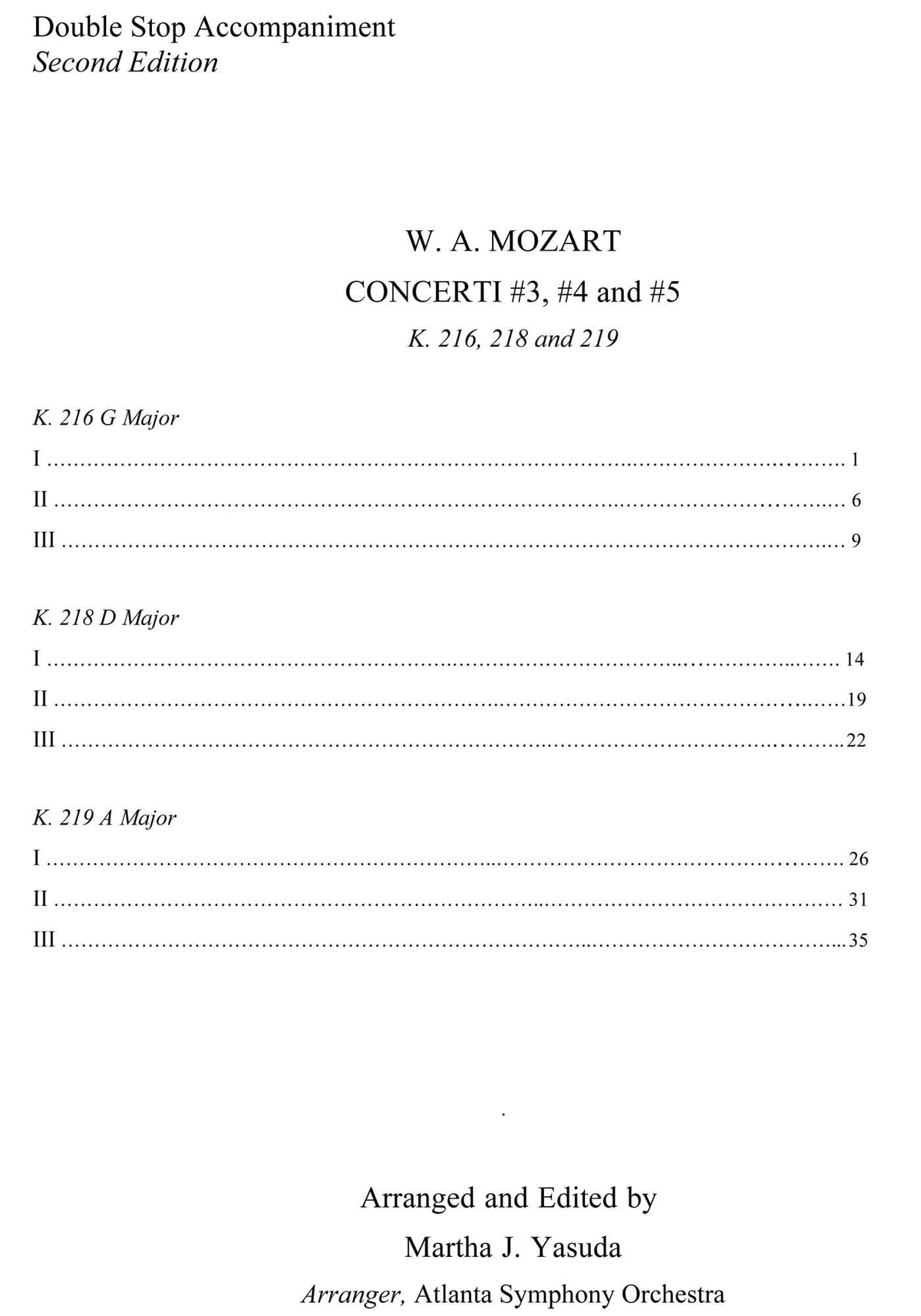 Yasuda - Mozart Concerti No. 3-5 for 2 or 3 Violins (Double-Stop Accomp Only) - Dig. Download