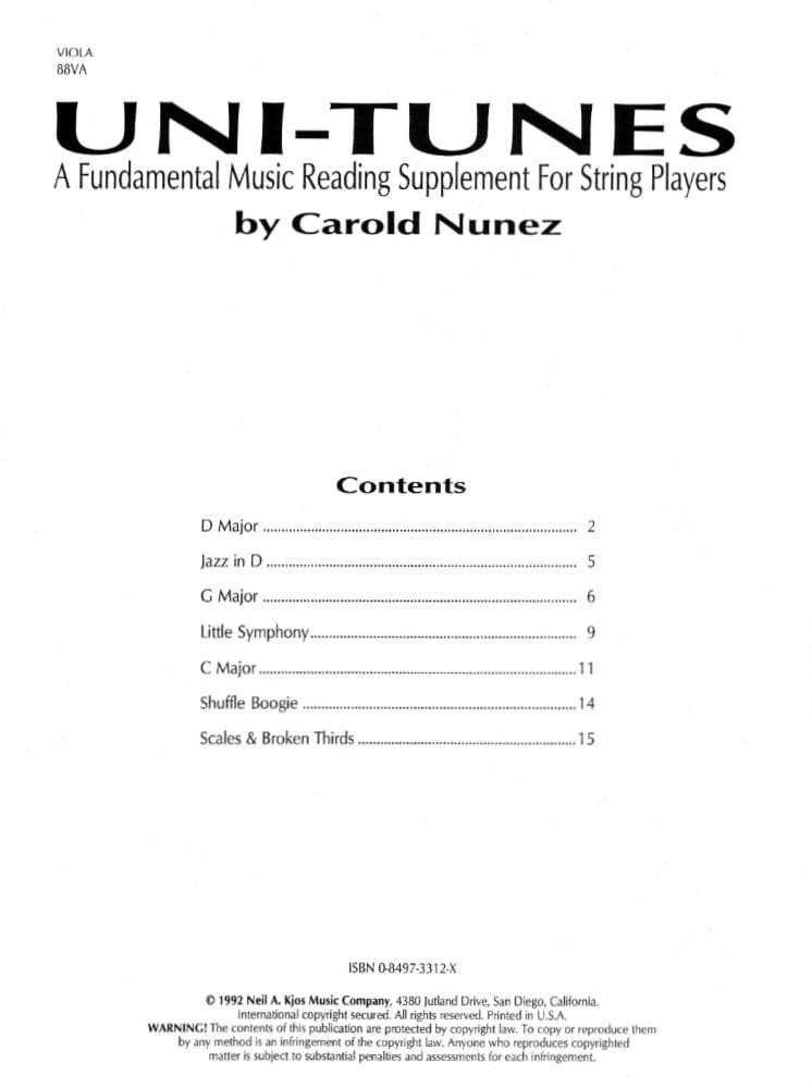 Nunez, Carlos - Uni-Tunes, Viola Part  Published by Neil A Kjos Music Company