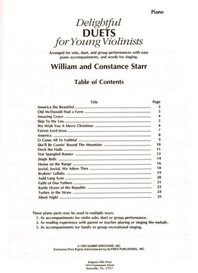 Delightful Duets for Young Violinists by William Starr Piano Parts Published by Alfred Music