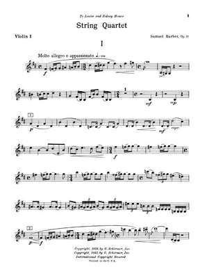 Barber, Samuel - String Quartet Op 11 Set of Parts for Two Violins, Viola and Cello - Schirmer Edition