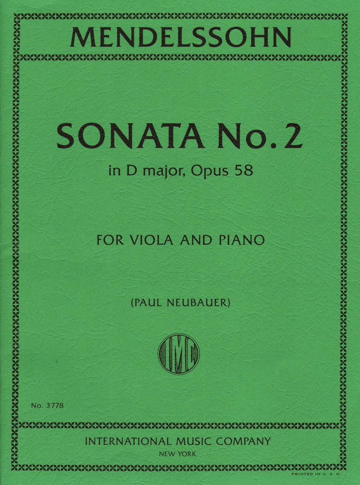 Mendelssohn, Felix - Sonata No. 2 in D major, Op 58 - Viola and Piano - edited by Paul Neubauer - International