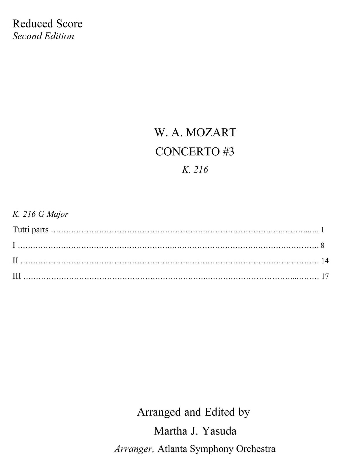 Yasuda, Martha - Mozart Concerti No. 3 for Two or Three Violins - Digital Download