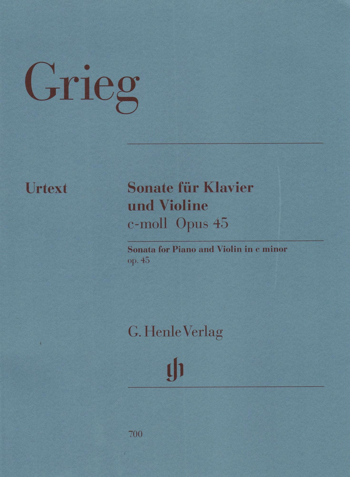 Grieg, Edvard - Sonata No 3 in c minor, Op 45 - Violin and Piano - editedy by Egon Voss - G Henle Verlag URTEXT