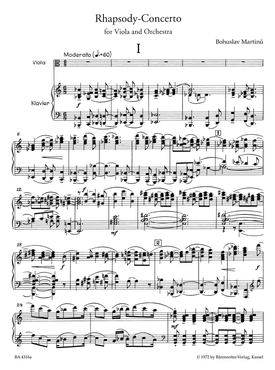 Martinů, Bohuslav - Rhapsody Concerto for Viola, Op 337 (1952) - Viola and Piano - Bärenreiter Verlag