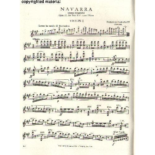 Sarasate, Pablo - Navarra (Spanish Dance), Op 33 - Two Violins and Piano - International Music Company
