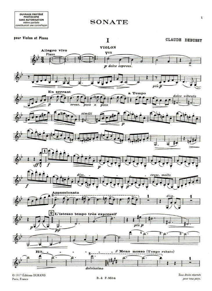 Debussy, Claude - Sonata in g minor for Violin and Piano - Durand Edition