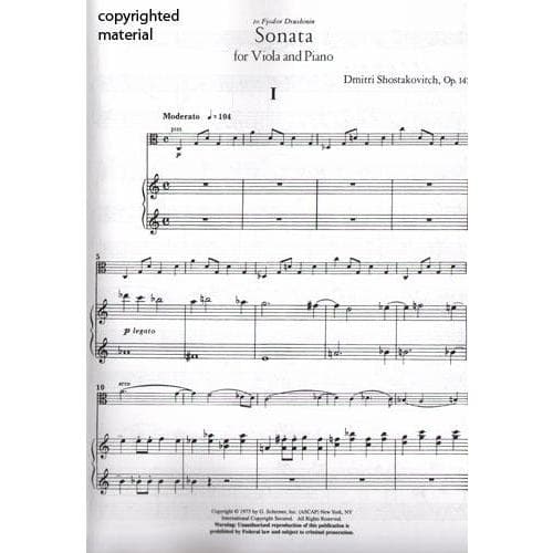 Shostakovich, Dmitri - Sonata Op 147 (1975) - for Viola and Piano - Modern Russian Masterworks - G. Schirmer, Inc.