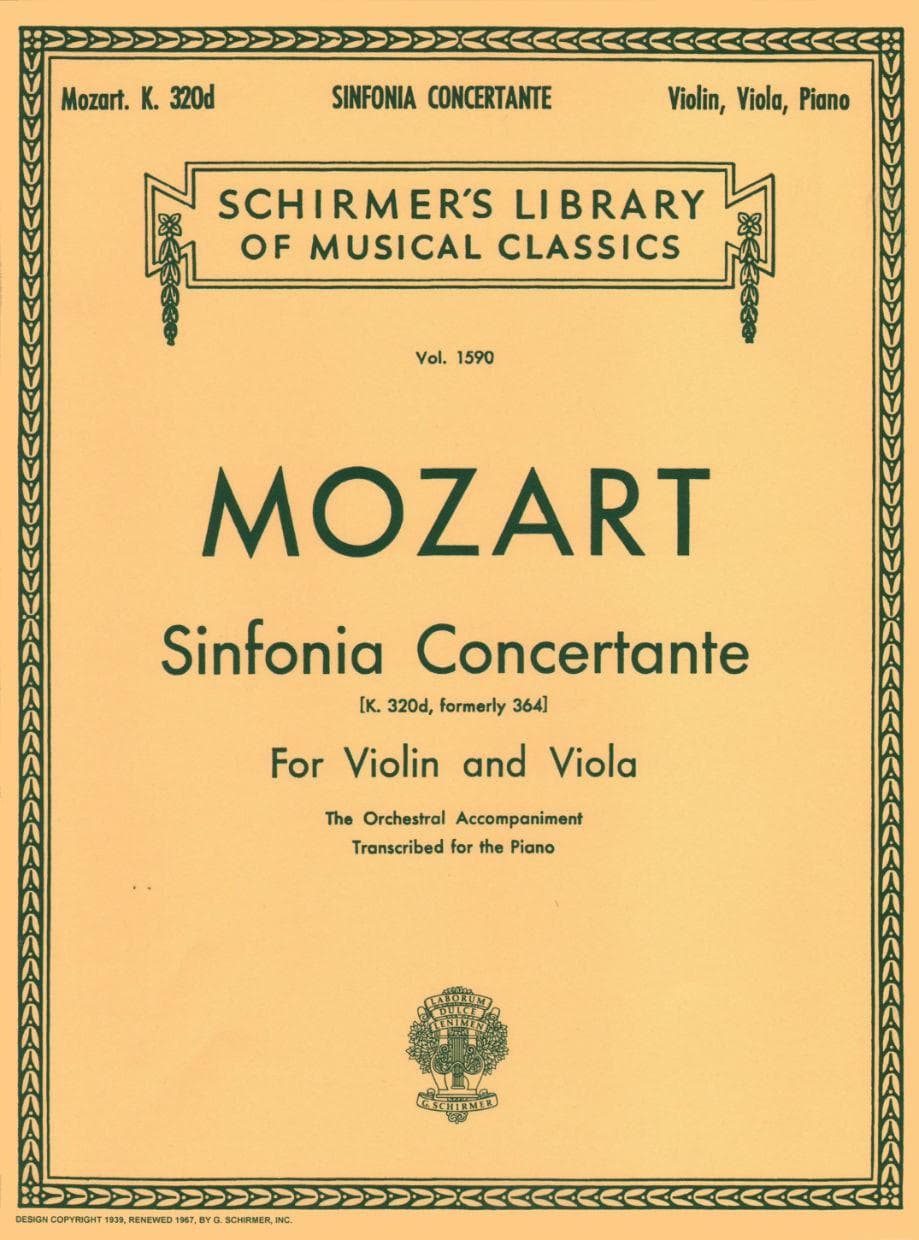 Mozart, WA - Sinfonia Concertante, K 364 - Violin, Viola and Piano - G Schirmer Edition