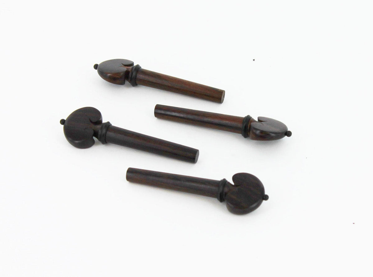 Set of Heart Shaped Rosewood Violin Pegs with Black Pin 4/4 Size